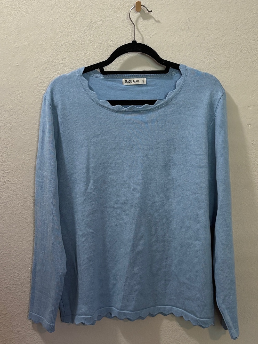 Grace Karin Light Blue Scallop Trim Knit Sweater Size 2XL